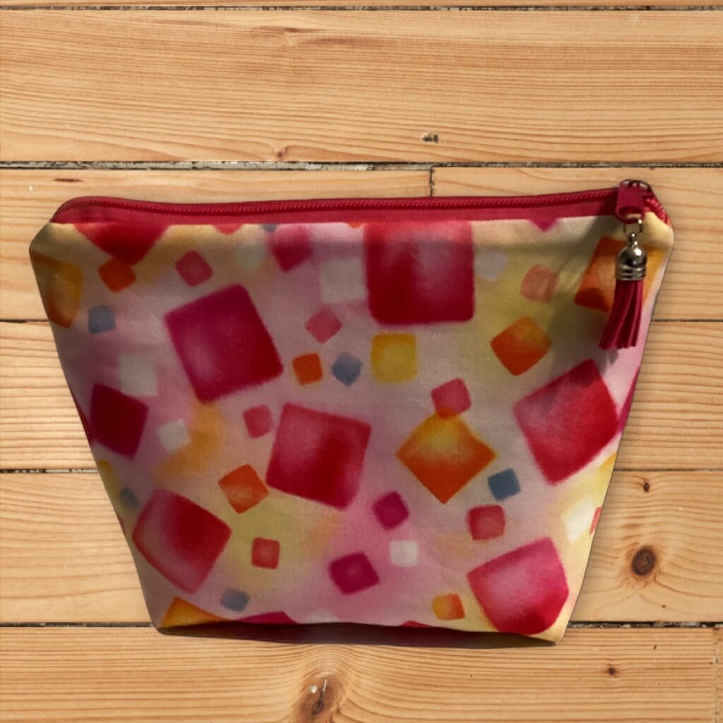 Pink Squares Large Zipper Bag