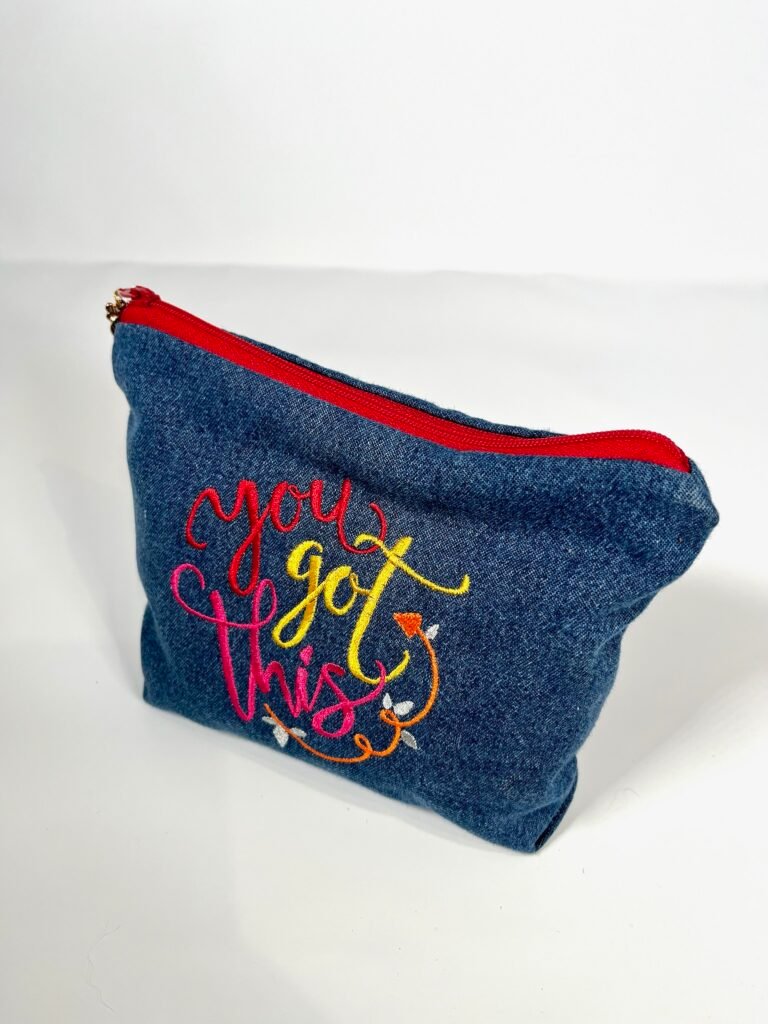 You Got This! Embroidered denim zipper bag