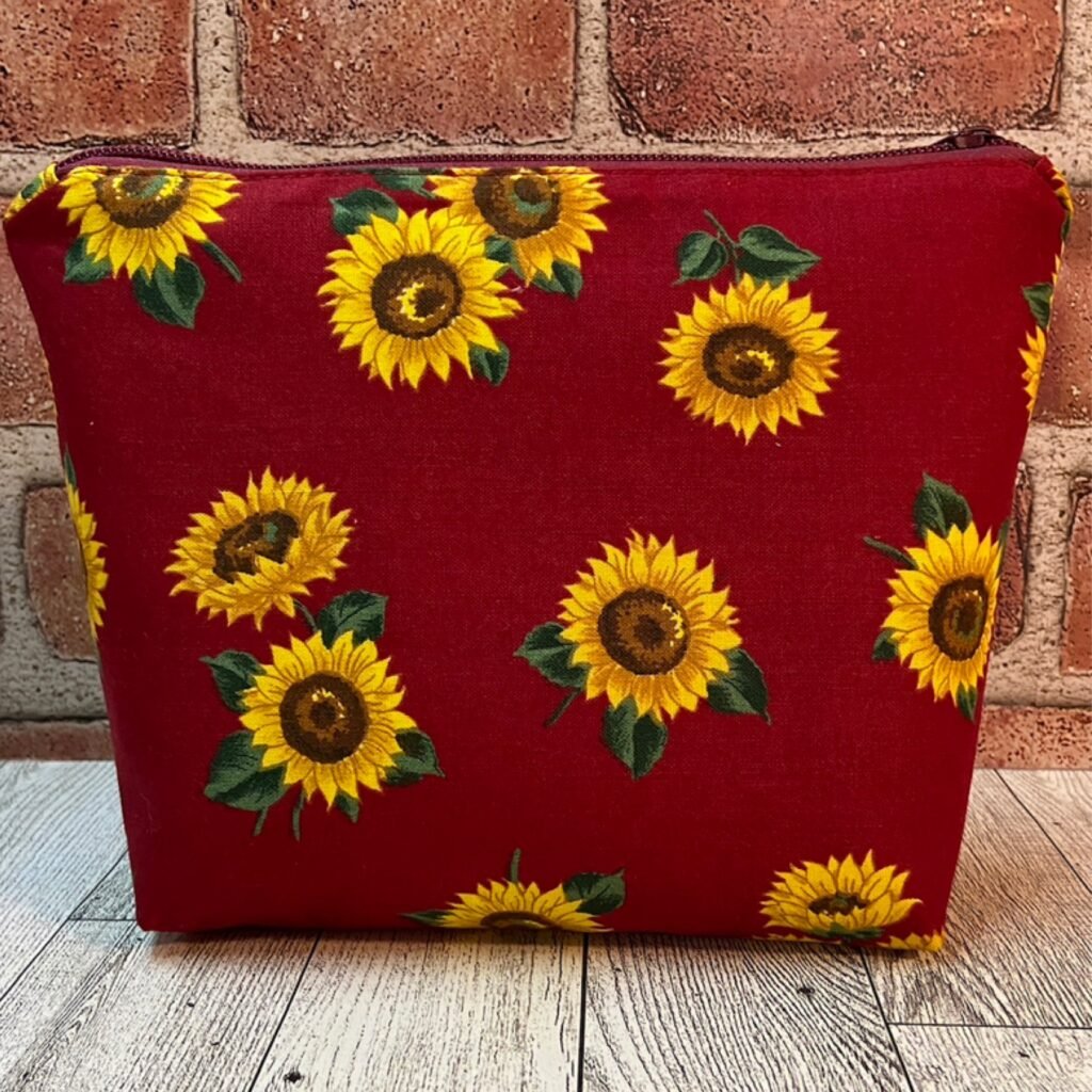 Large Zip Bag Dark Red Sunflowers