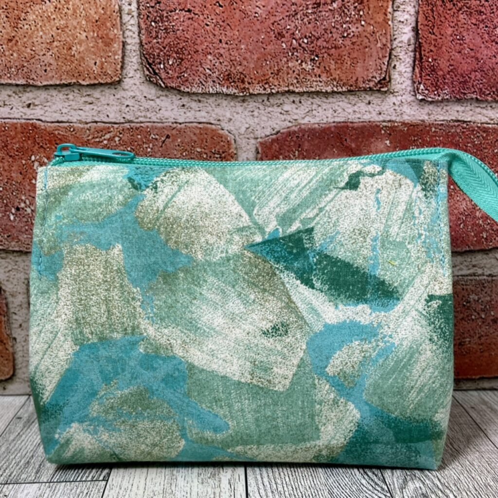 Small Wide Open Pouch Green Brushstrokes