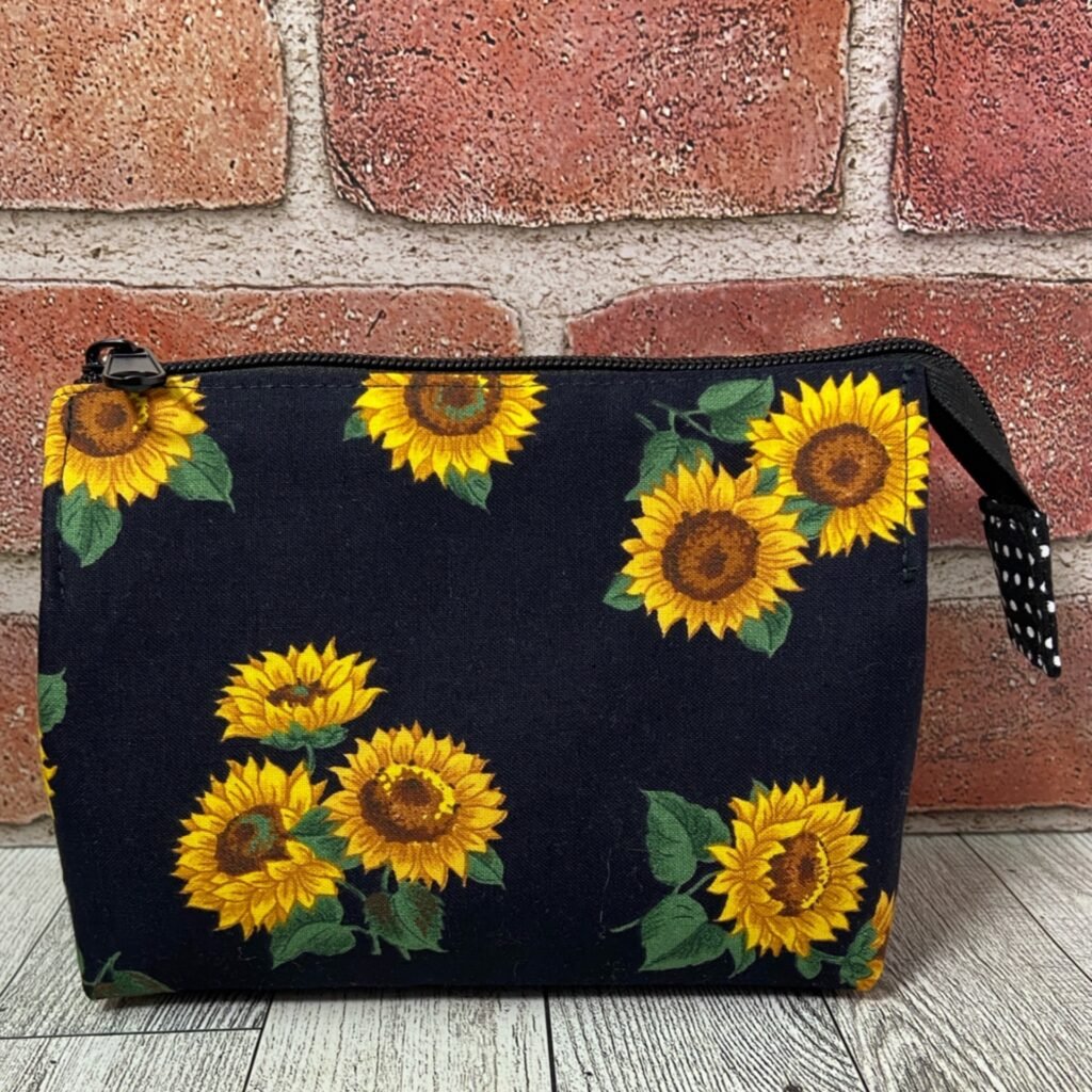 Small Wide Open Pouch Black Sunflowers