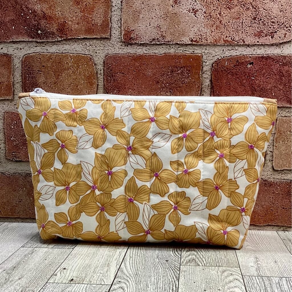 Large Zip Bag Quilted Tan Flowers