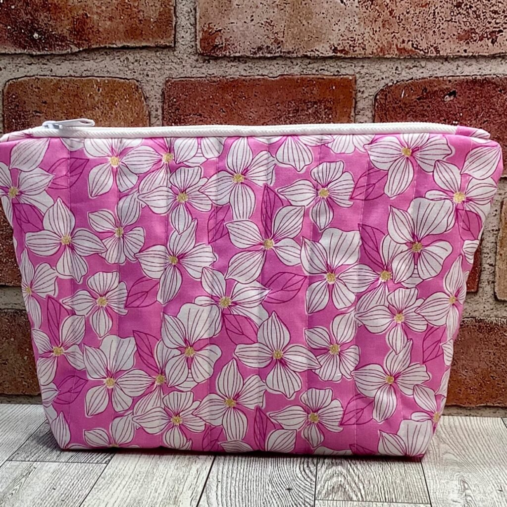 Large Quilted Zip Bag Pink Flowers