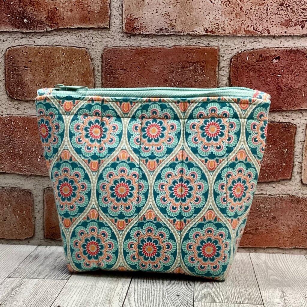 Small Quilted Zip Bag Teal and Orange