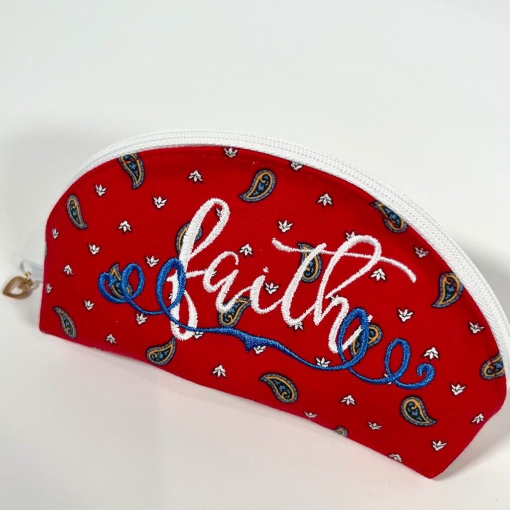 Small Embroidered Zipper Bag-Faith Red paisley