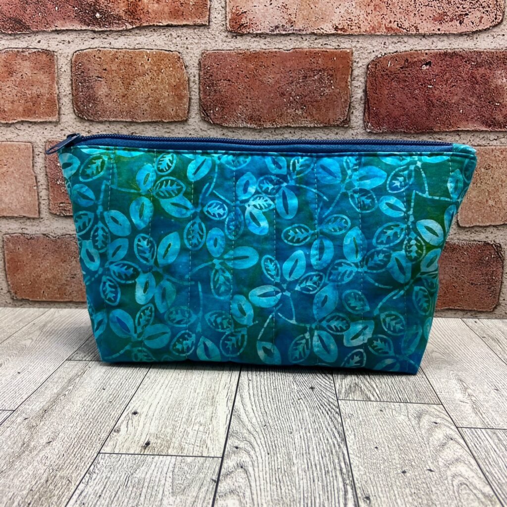 Large Quilted Zipper Bag Teal Batik